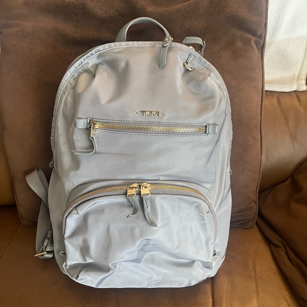 Tumi Gray Bag with Gold Accents used